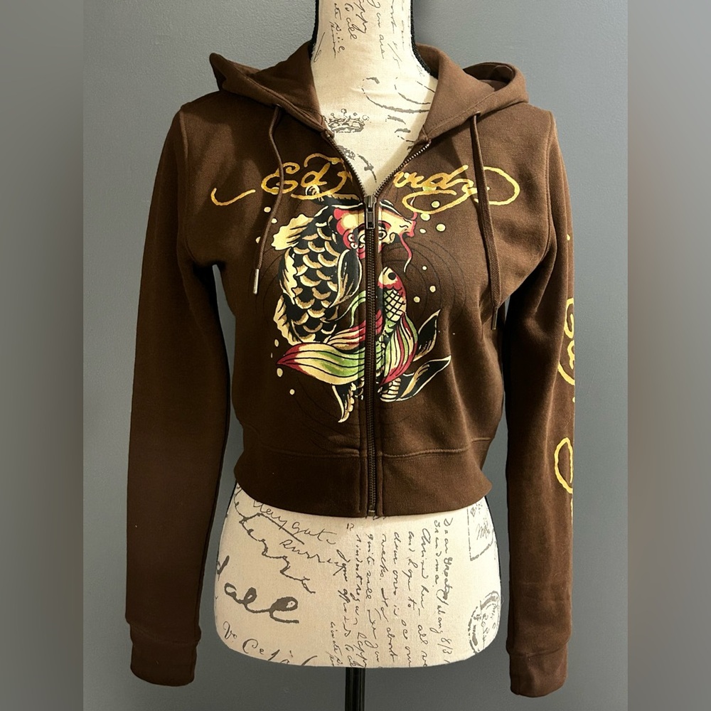 Ed Hardy Cropped Zip-Up Hoodie – Large
